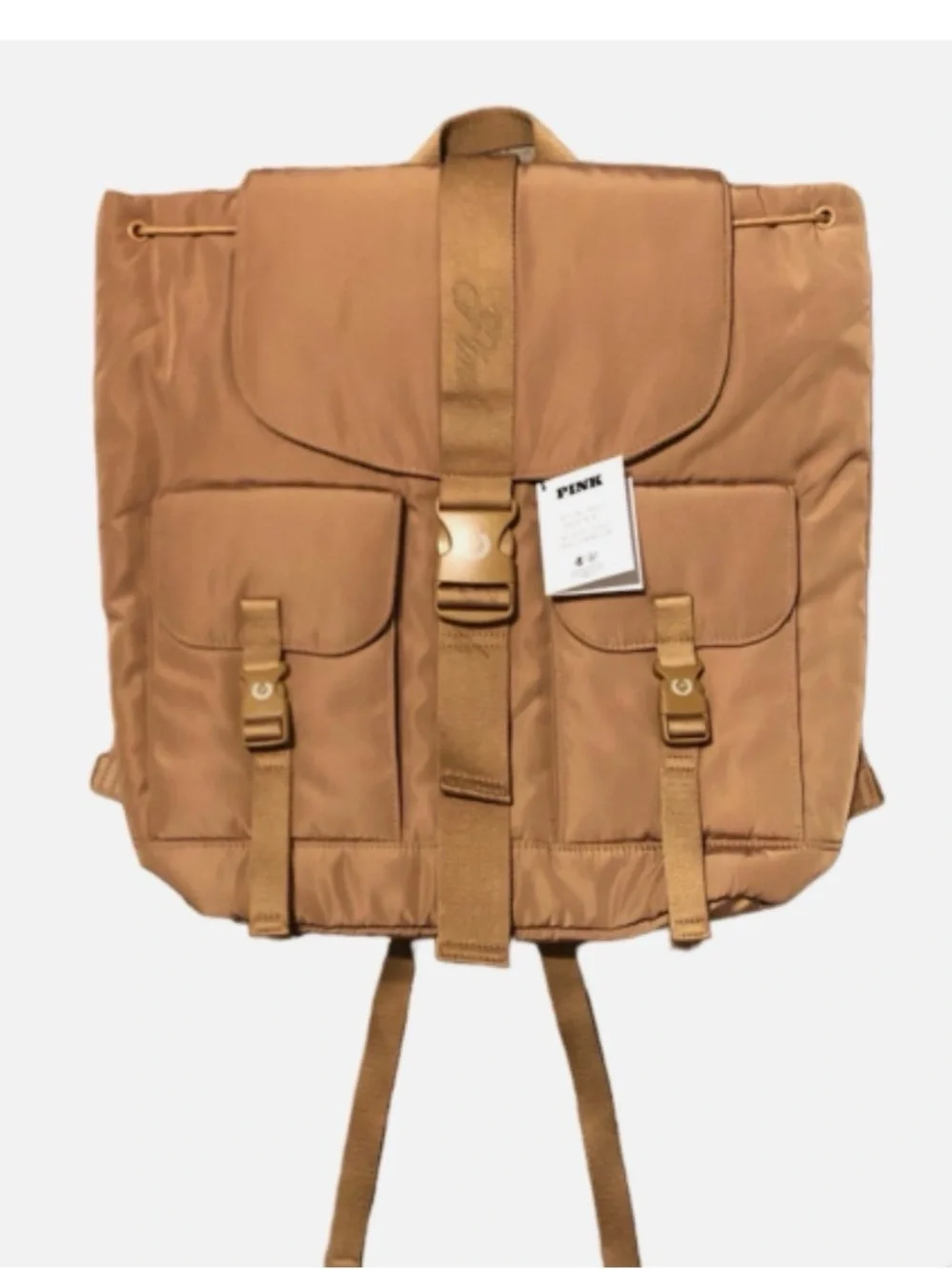 VICTORIA'S SECRET PINK NYLON CARGO BACKPACK FULL SIZE GYM SCHOOL BAG TOFFEE - Picture 5 of 13